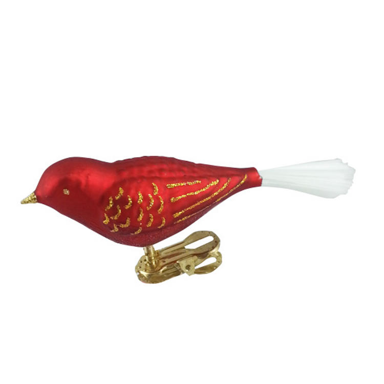 Red Bird with Gold Glitter and White Tail