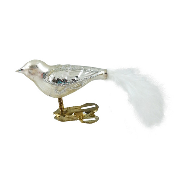Silver Glitter Bird with White Tail