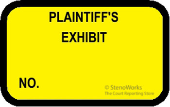 PLAINTIFF'S EXHIBIT NO Labels Stickers - Yellow - 492 per pack PLAINTIFF'S EXHIBIT NO Labels Stickers - Yellow - 492 per pack