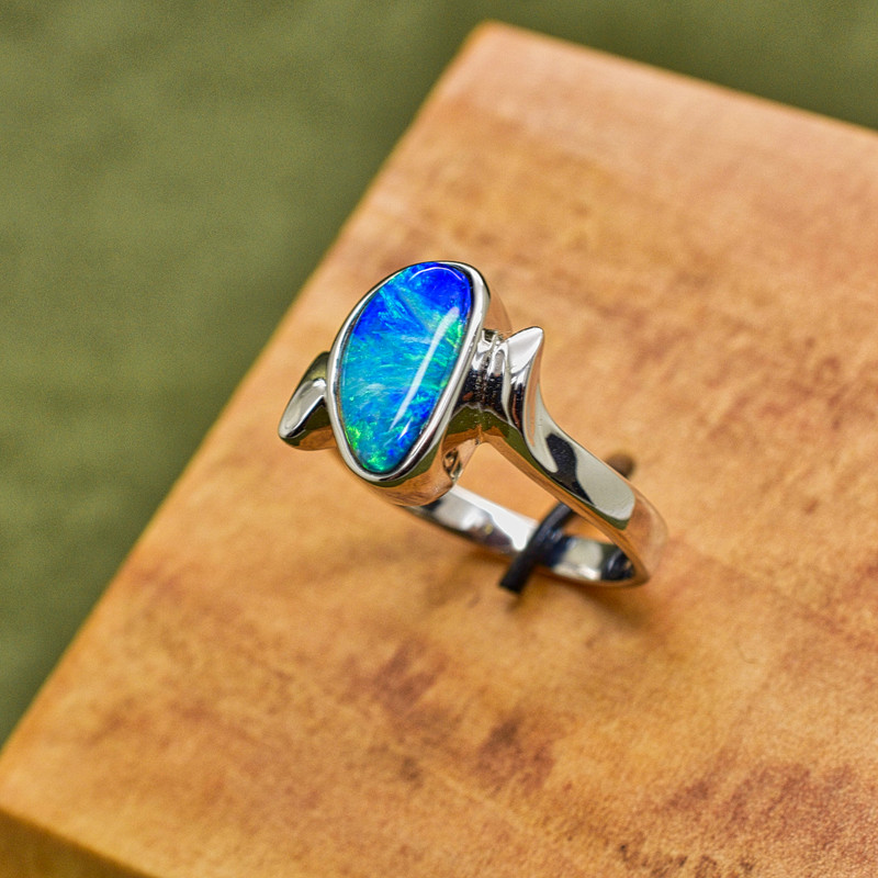 Sterling Silver Ladies Bypass ring with Natural Opal Doublet