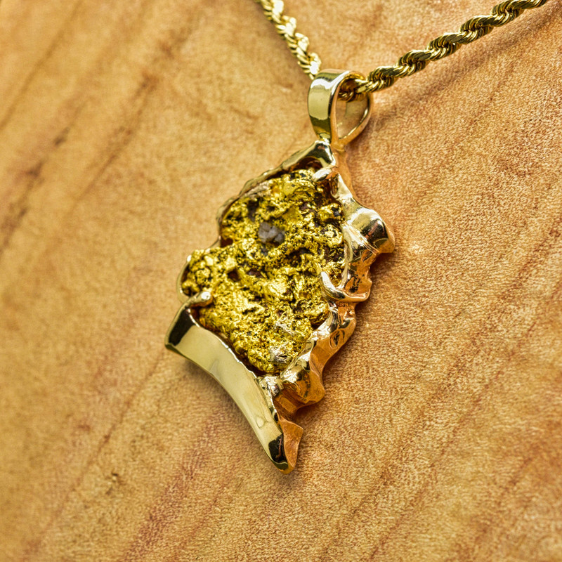 Custom 14k Yellow Gold Bezel Pendant with Large Local Nugget