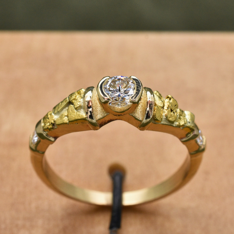 14K Yellow Gold and Natural Local Gold Nuggets Tapered Band with .40 CTW
