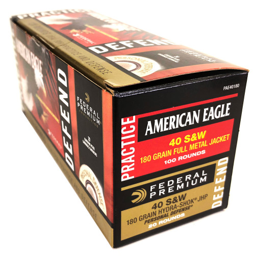 40 S&W 180 Grain FMJ & JHP Federal American Eagle & Hydra Shock Combo Pack - 120 Rounds
PAE40180-120 40 S&W 180 Grain FMJ & JHP Federal American Eagle & Hydra Shock Combo Pack - 120 Rounds
PAE40180-120