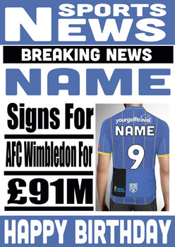 Signed For Afc Wimbledon Personalised Card Signed For Afc Wimbledon Personalised Card