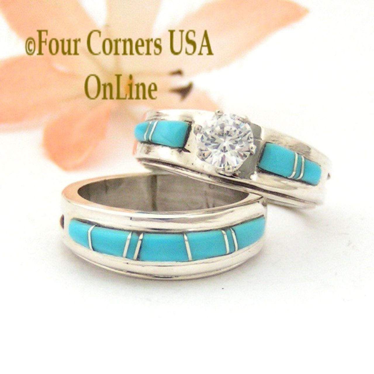 Size 5 Turquoise Engagement Bridal Wedding Ring Set Native