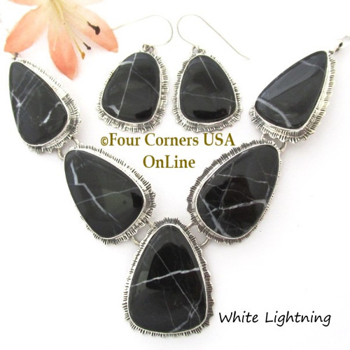 White Lightning Marble Necklace Earring Jewelry Set Navajo Lyle Piaso NAN-1448 Four Corners USA OnLine Native American Silver Jewelry White Lightning Marble Necklace Earring Jewelry Set Navajo Lyle Piaso NAN-1448 Four Corners USA OnLine Native American Silver Jewelry