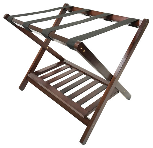 Deluxe Wood Luggage Rack with Shoe Shelf