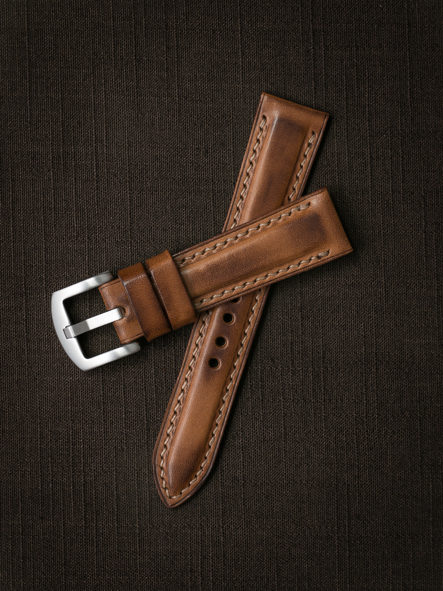 "Warrington" Vintage Bourbon Padded Leather Watch Strap