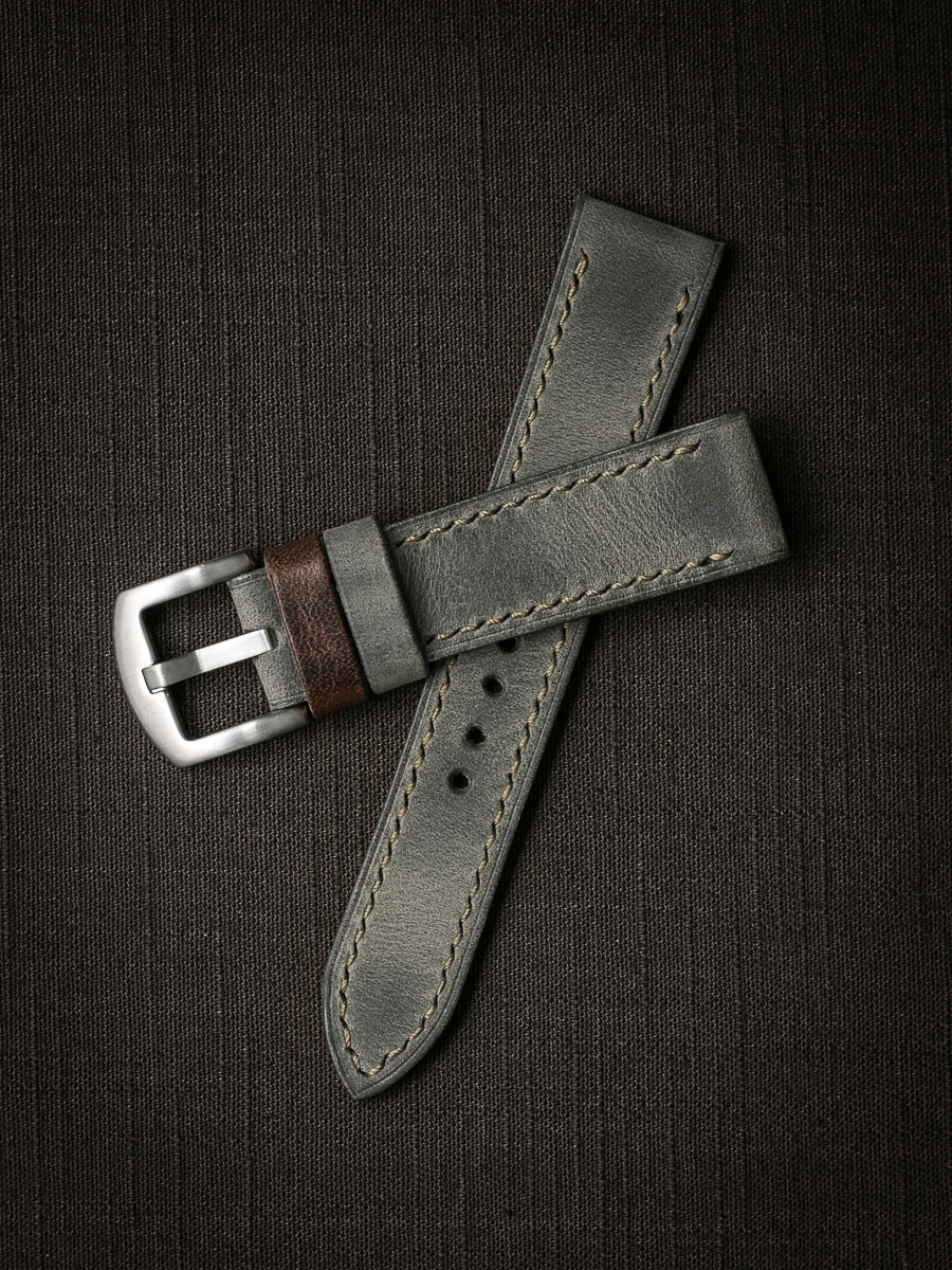 "Hunter" Vintage Grey Green Leather Watch Strap