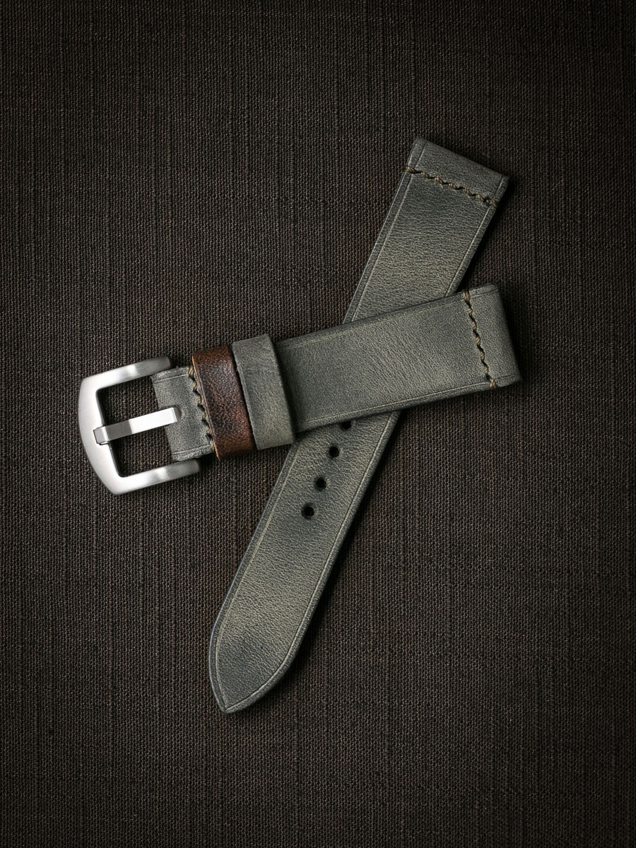 "Hunter" Vintage Grey Green Leather Watch Strap