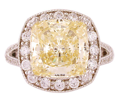 6.00Ct Cushion Cut Canary Halo Set in 14Kt White Gold
