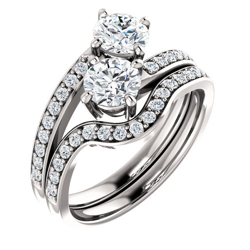 .50ct Each Round 14Kt White Gold Custom 2 Stone Engagement Ring With Matching Band