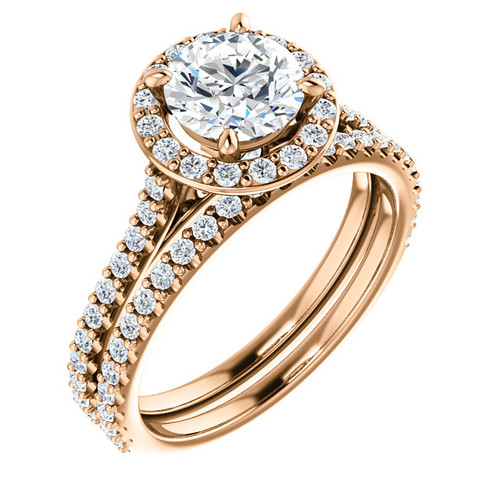 1 Carat 14 Karat Rose Gold Halo Wedding Set