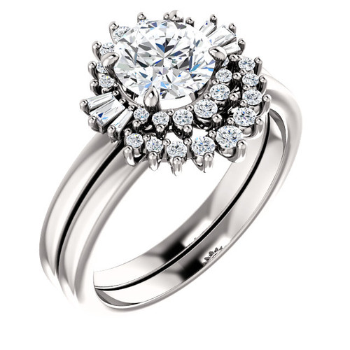 Vintage Style Wedding Set in Solid 14 Karat White Gold
