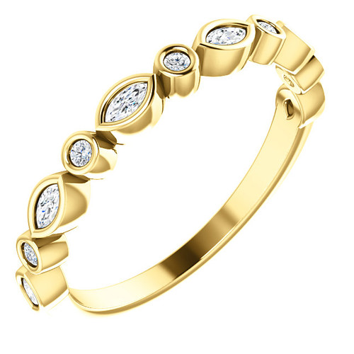 Fine Cubic Zirconia Half Eternity Band in Solid 14 Karat Yellow Gold