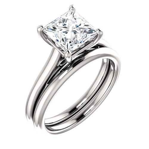 Brilliant 2 Carat Princess Cut Cubic Zirconia in Solid 14 Karat White Gold