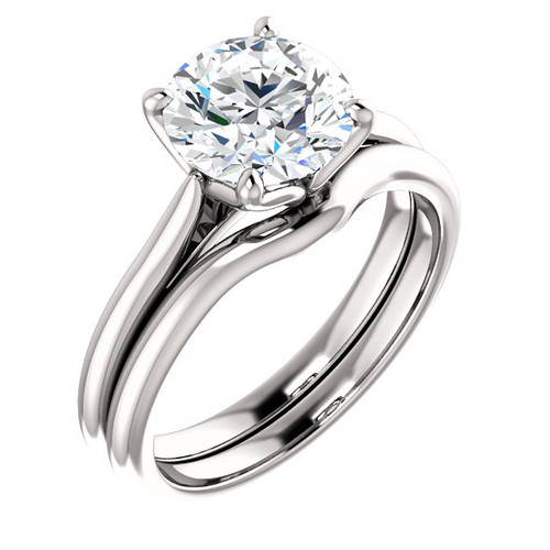 Hand Cut & Polished 2 Carat Round Cubic Zirconia in Solid 14 Karat White Gold