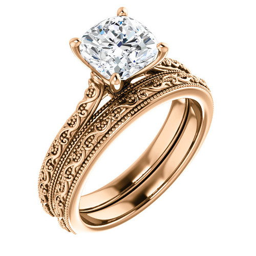 2 Carat Cushion Cut Cubic Zirconia Solitaire Engagement Ring in Solid 14 Karat Pink Gold