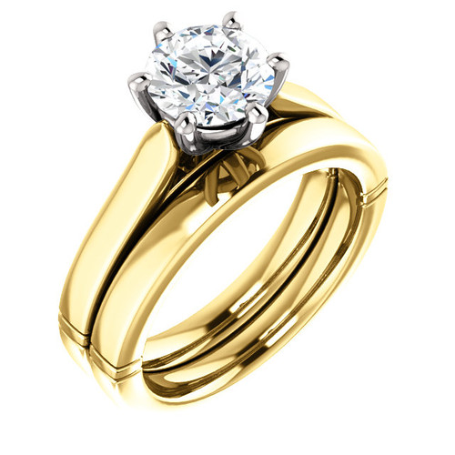 Brilliant 2 Carat Round Cubic Zirconia Solitaire Engagement Ring & Matching Wedding Band in Solid 14 Karat Yellow & White Gold