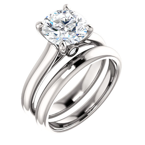 Brilliant 2 Carat Round Cubic Zirconia Solitaire Engagement Ring in Solid 14 Karat White Gold with Matching Wedding Band
