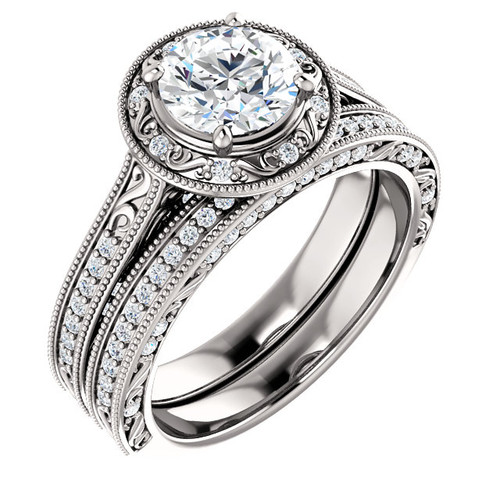 Hand Cut & Polished 1 Carat Round Cubic Zirconia Wedding Set