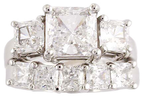 2 Carat Princess Cut CZ 3 Stone Wedding Set