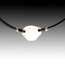 Clear Beach Glass with Black Leather Necklace