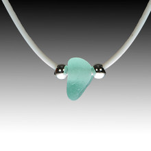 Seafoam sea glass on white rubber necklace, 16"