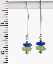 Green and Cobalt Sea Glass Long Earrings