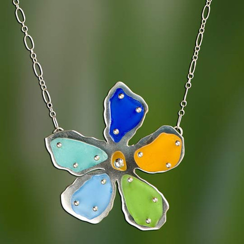 Multi-Colored Beach Glass Flower Necklace