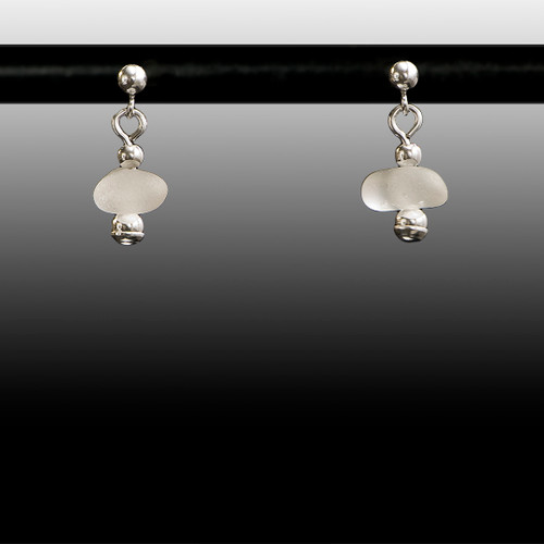Clear Sea Glass Ball Post Earrings