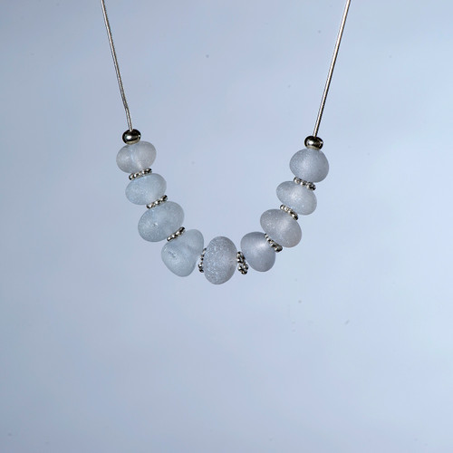 Clear Beach Glass Sterling Silver Snake Chain Necklace