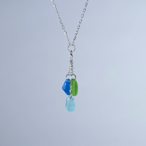 Lime, Periwinkle, & Aqua Beach Glass 'Y' Necklace