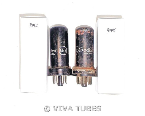Matched Pair RCA Radiotron USA 6N7 Metal Vacuum Tubes 84/110% & 88/88%