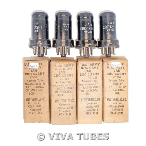 NOS NIB Matched Quad (4) RCA USA JAN-CRC-12SH7/VT-288 Vacuum Tubes 100+%