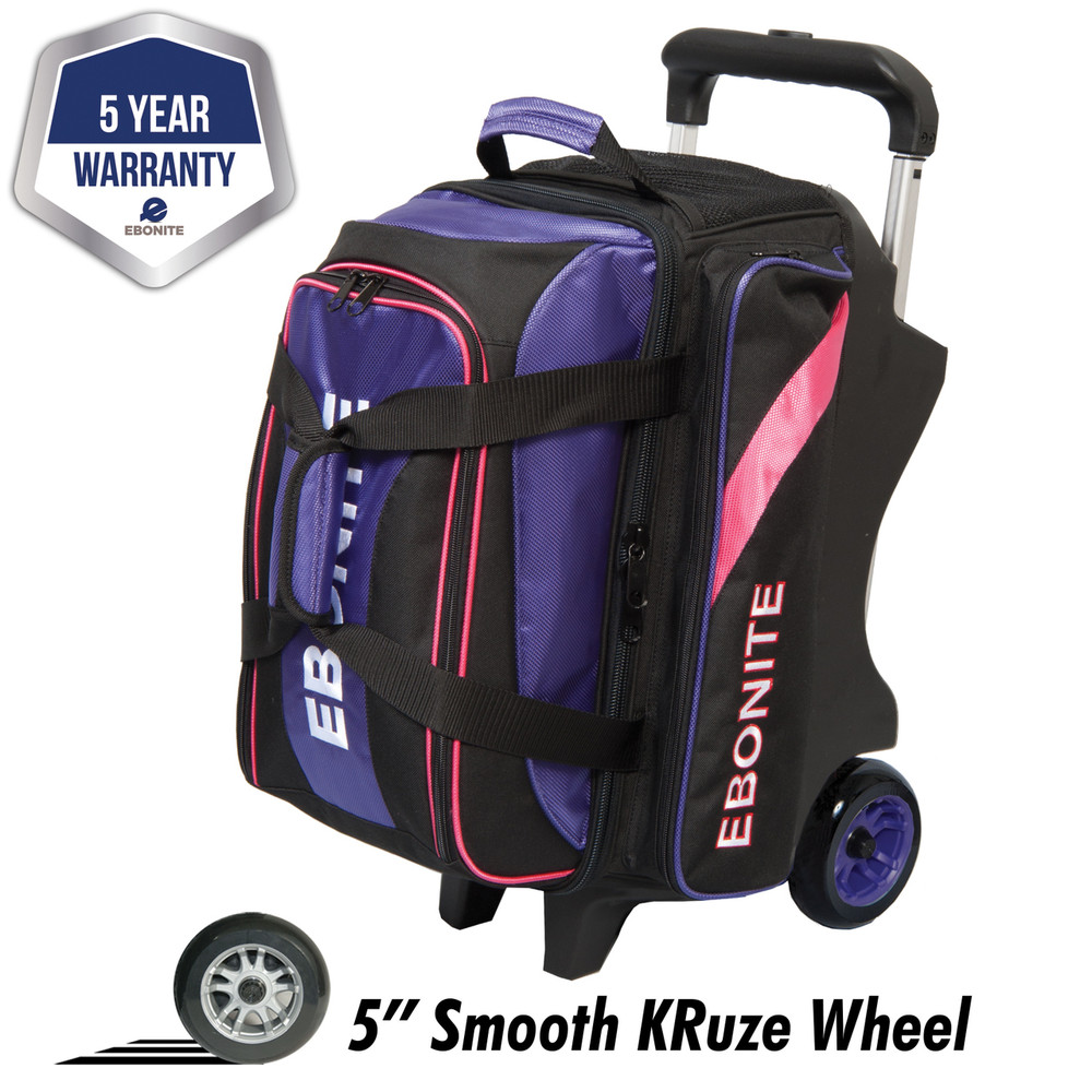 Ebonite Equinox 2 Ball Double Roller Bowling Bag By Free Ebonite Equinox 2 Ball Double Roller Bowling Bag Purple Pink