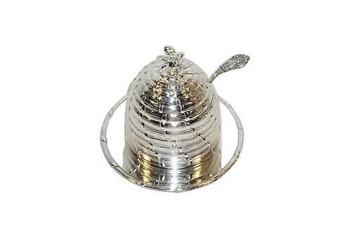 Silver-Plated Honey Pot w/ Cranberry Insert & Ladle