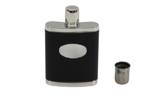 Black leather Stainless Flask with Cap