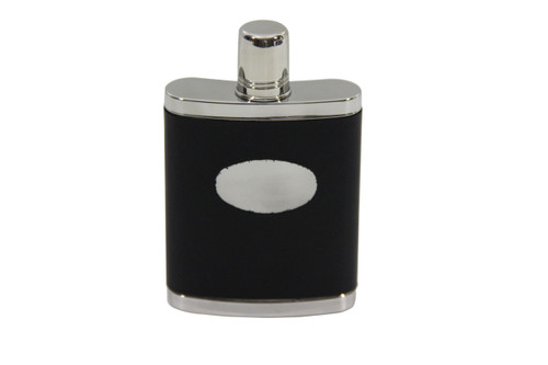 7 ounce Hip Flask with Cup, Black Leather/Stainless