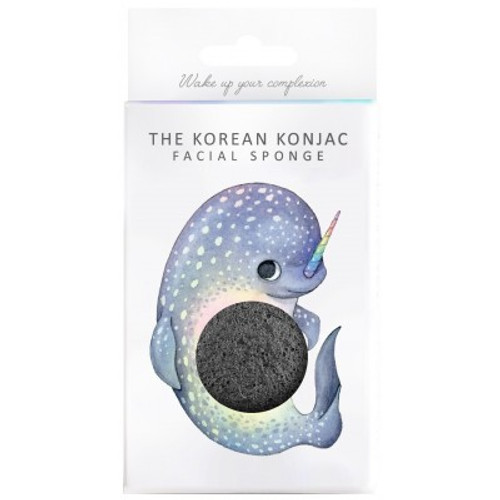 Mythical Narwhal Konjac Face Sponge & Hook - Bamboo Charcoal