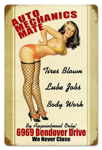 Vintage-Retro Auto Mechanics Mate - Pin-Up Girl Metal Sign -