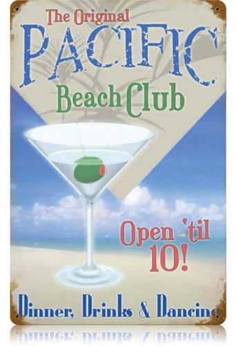 Vintage-Retro Pacific Beach Club Metal-Tin Sign LARGE