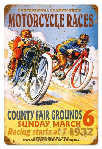 Vintage-Retro Motorcycle Races Metal-Tin Sign 2