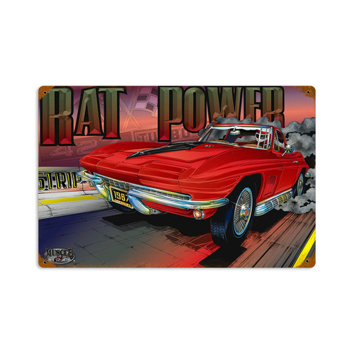 Retro Rat Power Metal Sign 18 x 12 Inches