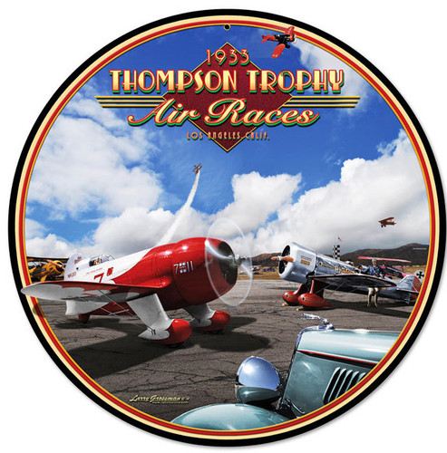 Retro Air Races Round Metal Sign 14 x 14 Inches