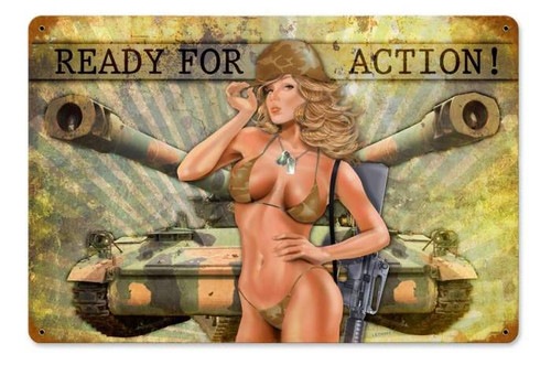 Vintage-Retro Ready for Action Metal-Tin Sign