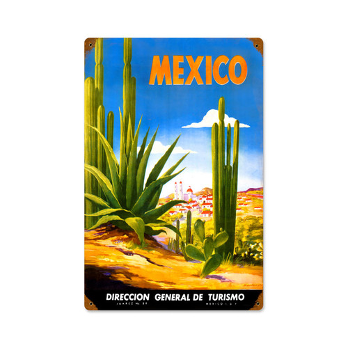 Retro Mexico Cactus Metal Sign 12 x 18 Inches