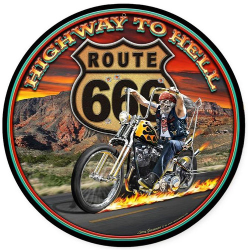 Highway to Hell Round Metal Sign 14 x 14 Inches