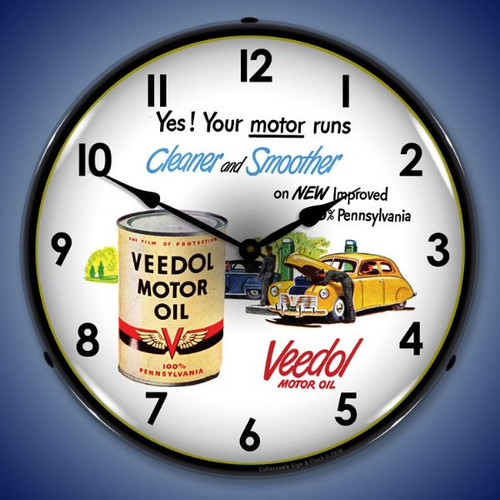 Veedol Motor Oil Lighted Wall Clock 14 x 14 Inches