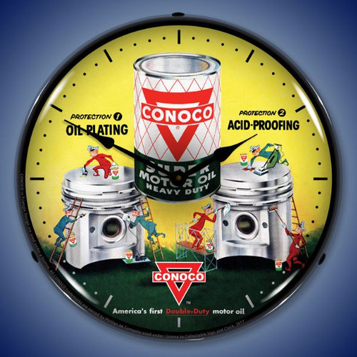 Lighted Conoco Motor Oil Lighted Wall Clock 14 x 14 Inches